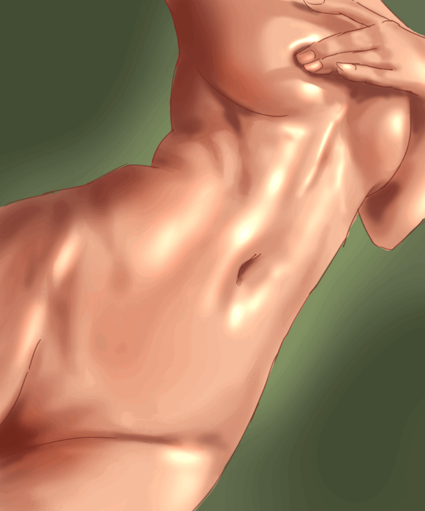 Close-up of a human torso with emphasis on smooth skin tones and curves.